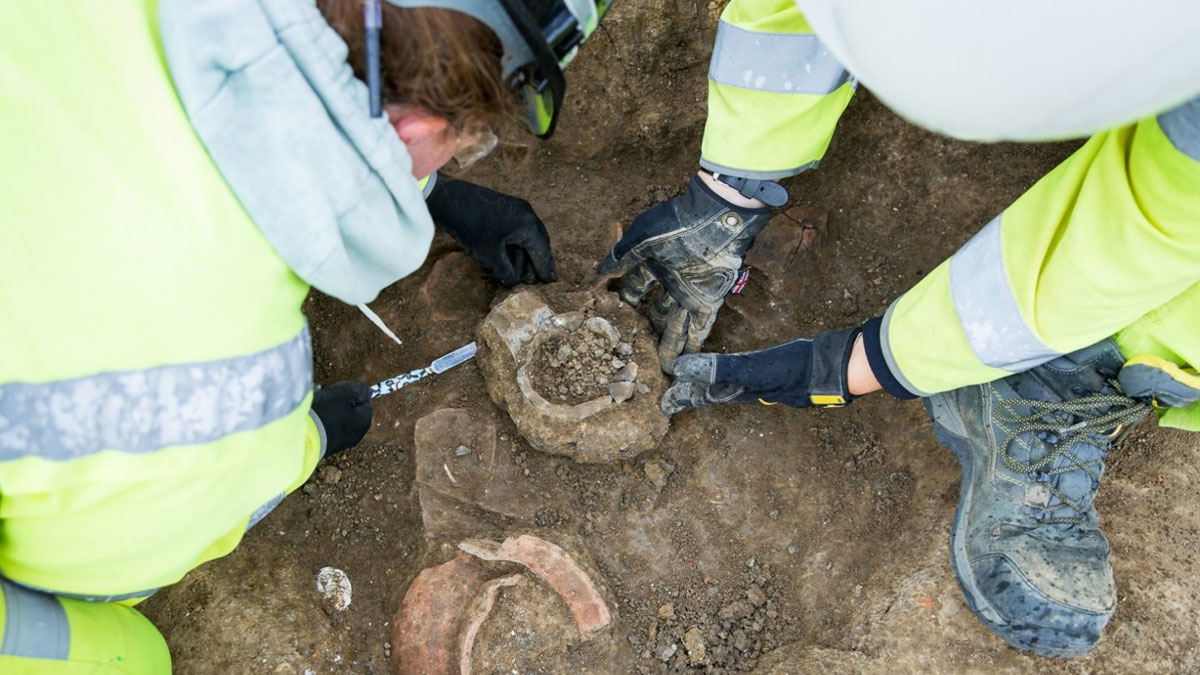 medieval pottery being dug up