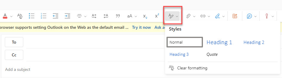 Outlook web version heading styles