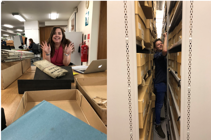 Two UROP students posing in the archives