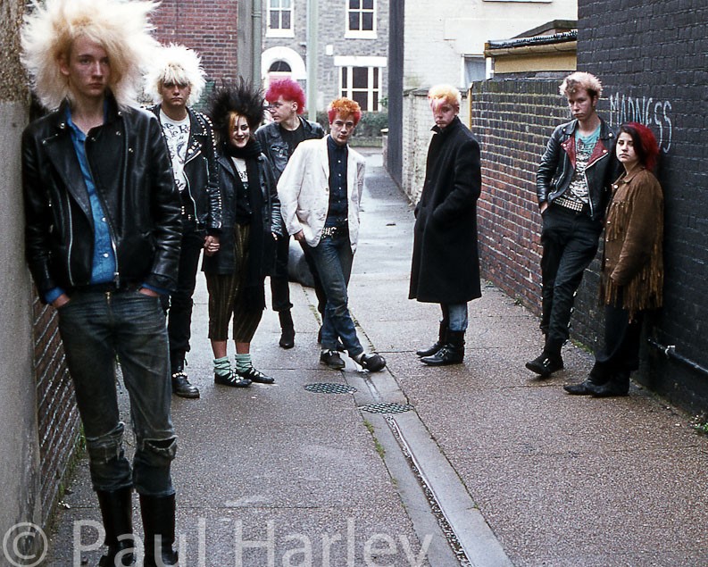 Group of British punks in the street