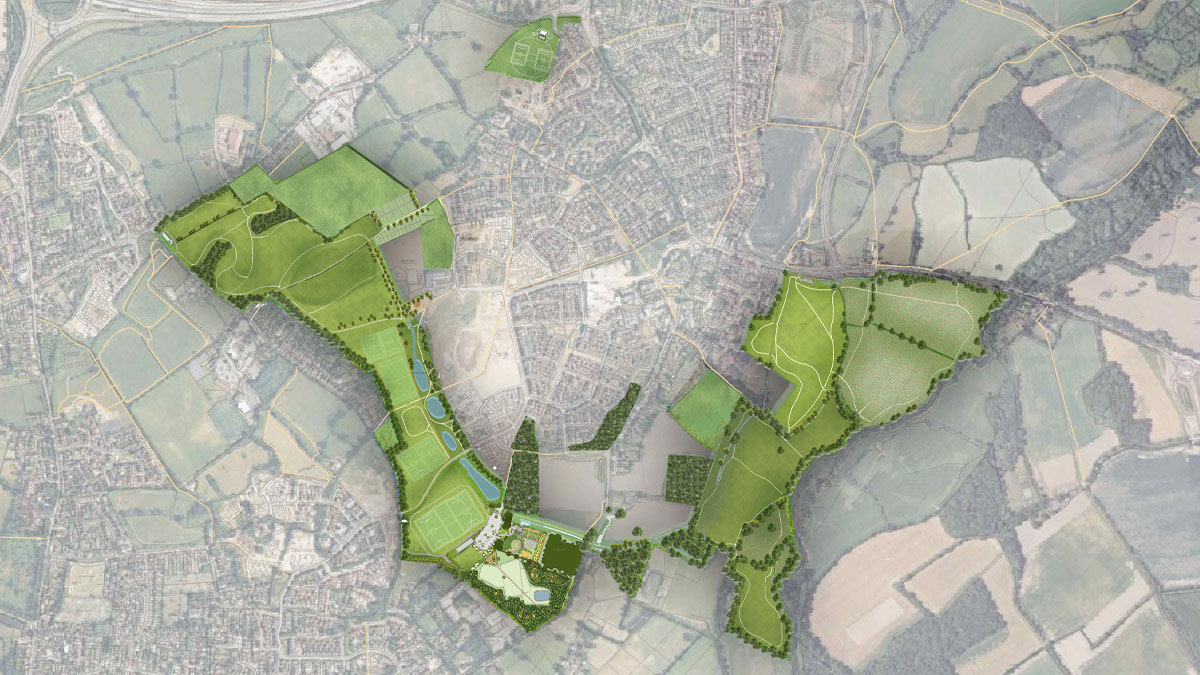 Map of planned sports and recreational facilities in Shinfield