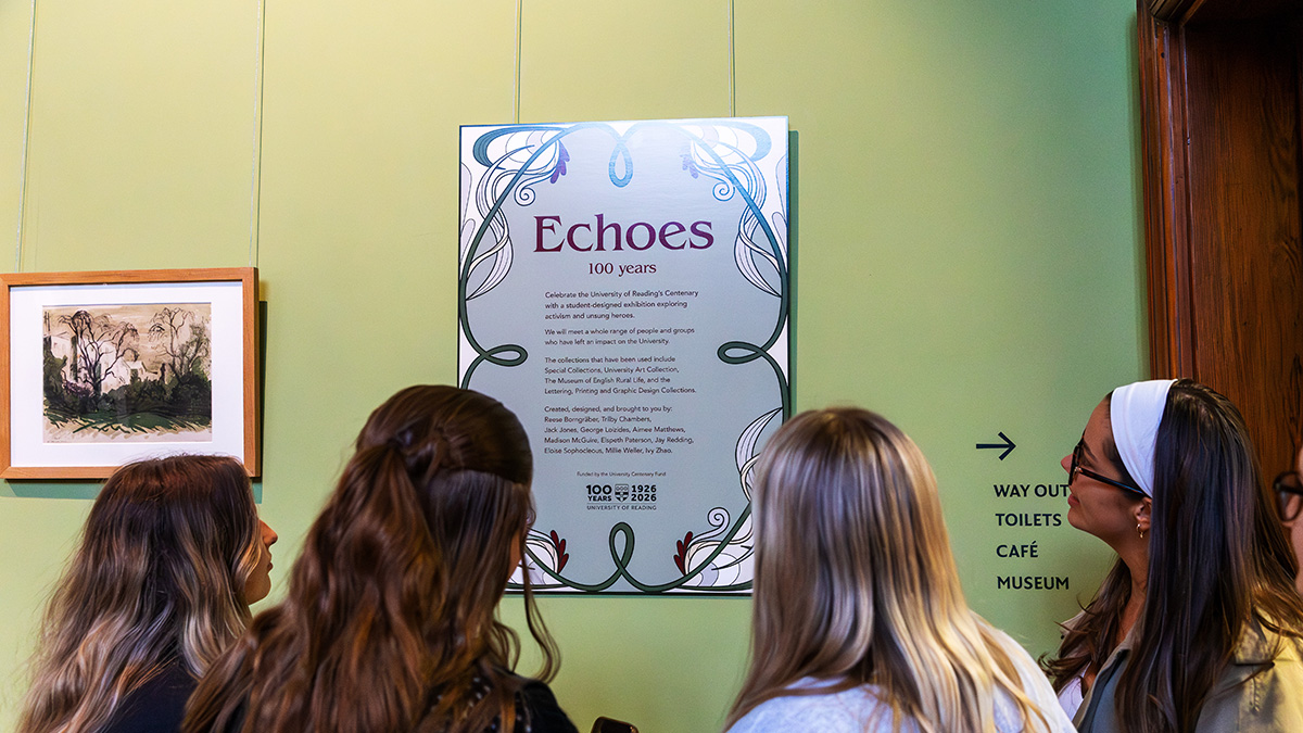 Students view an exhibit