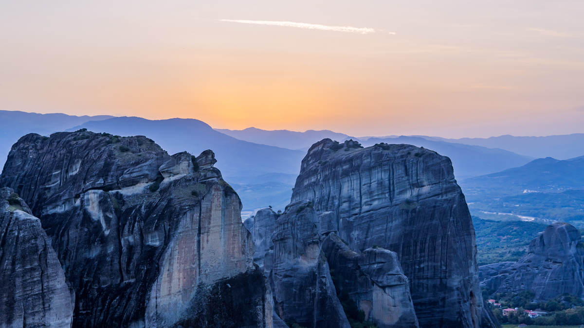 dusk shot of thessaly in Greece