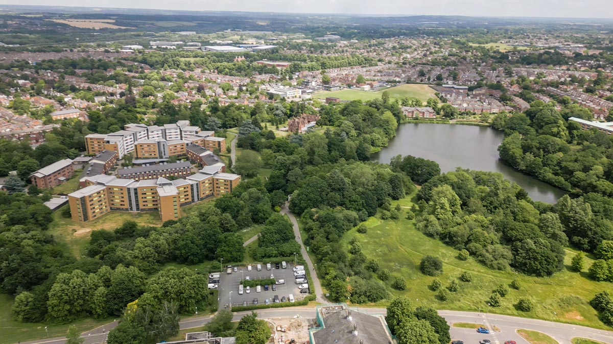 Aerial view of Whiteknights campus and surrounding area
