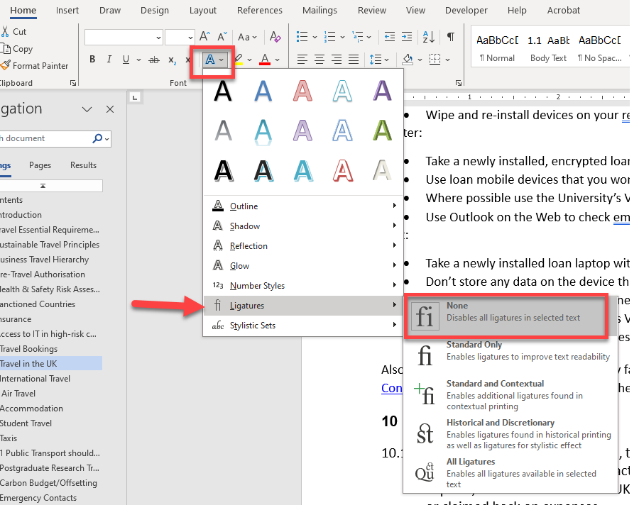 Text effects and Typography tool on Microsoft Word