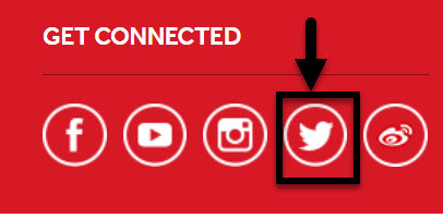 Twitter logo highlighted in get connected section