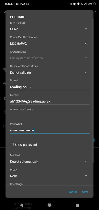 Android wifi settings
