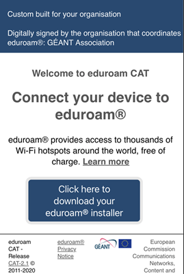 screenshot connect device to eduroam