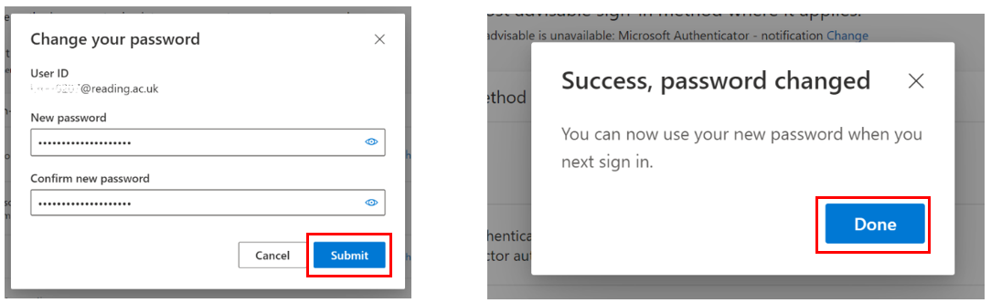 Success, password changed