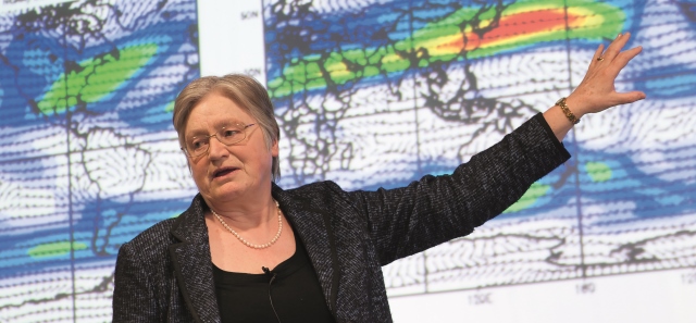 Dame Julia Slingo, Met Office Chief Scientist, giving a lecture in 2014 