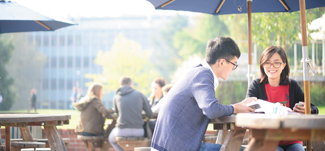 Students studying at the sunny union cafe