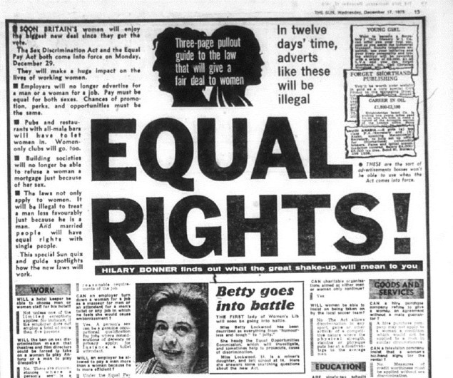 Internal page from '70s copy of The Sun, showing the title: Equal Rights!