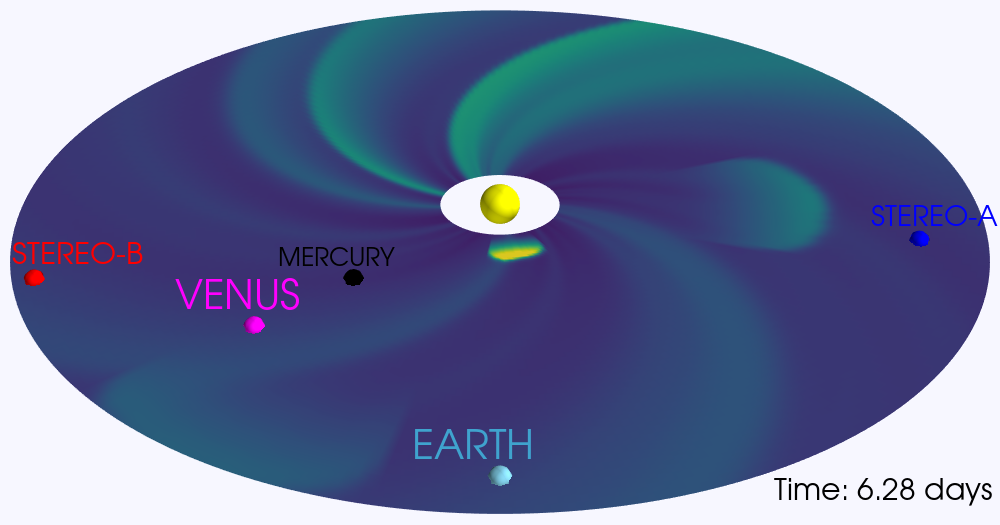 Depiction of the Solar System showing the course of solar winds