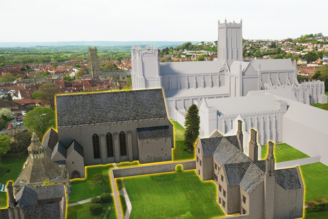 Computer reconstruction of an abbey or stately home