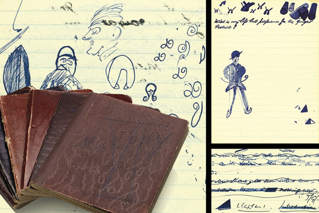 A display of Samuel Beckett's sketches and notebooks