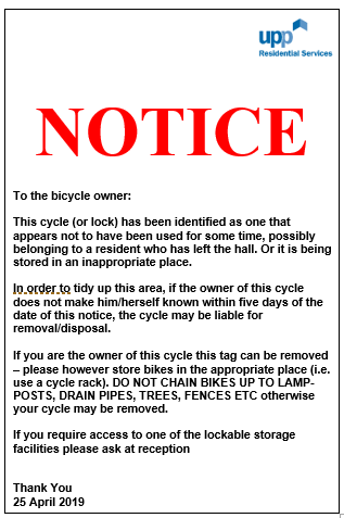 Abandoned bike notice