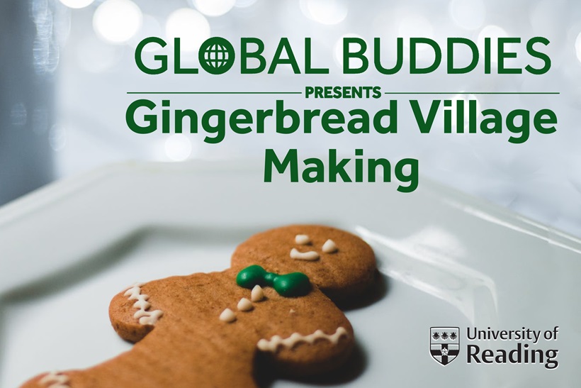 Gingerbread 2019 poster, which says Gingerbread Village making, with a gingerbread man in the background on a plate