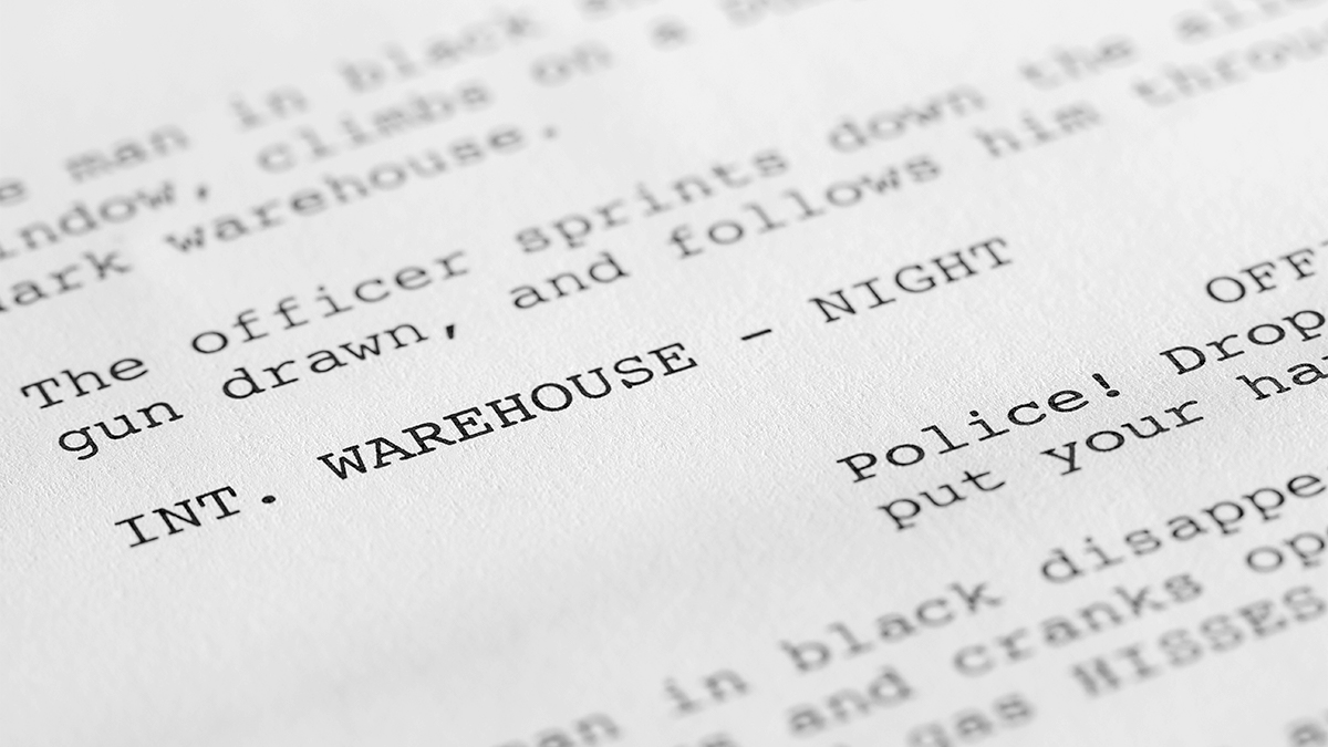 Close-up of a student film script.