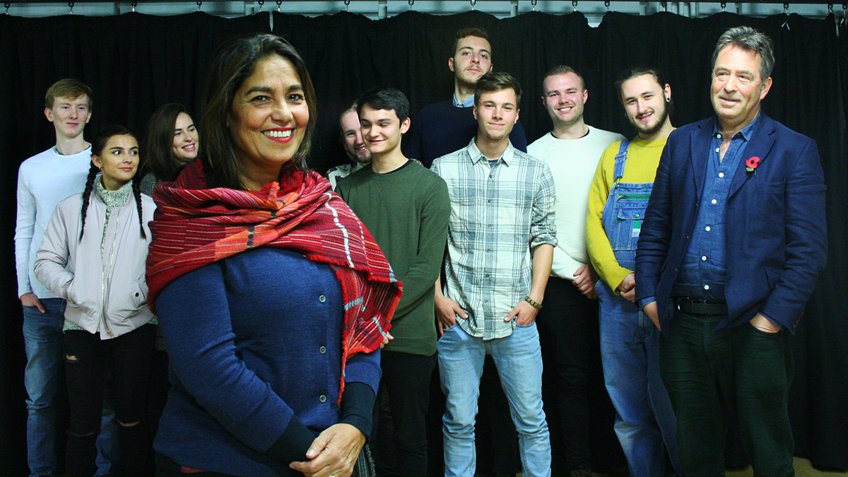 British filmmaker Ruhi Hamid in front of a group of students