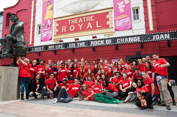 Students outside Theatre Royal Stratford East as part of Home Theatre (UK) project