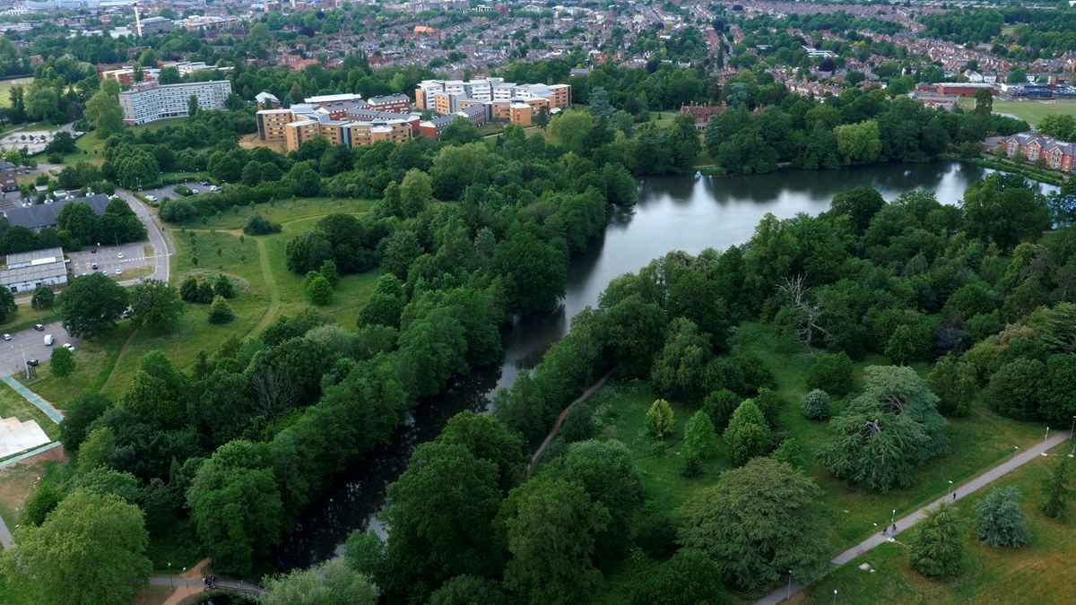 View of Whiteknights lake from the sky