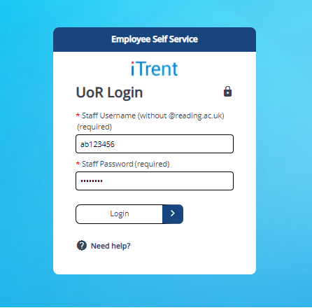 Screenshot of the university's self-service platform login screen