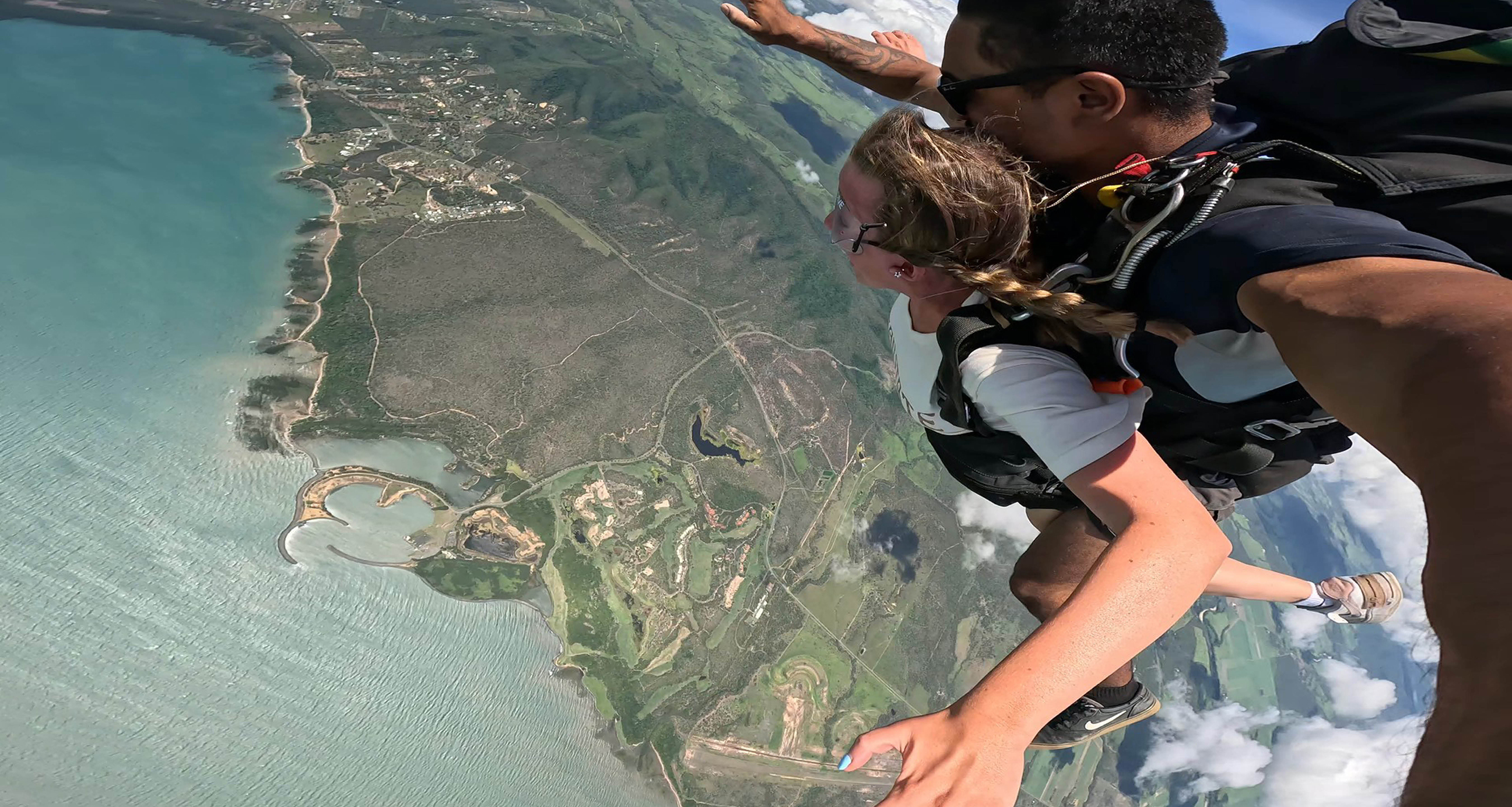 Student Sophie Treby sky diving - aerial shot