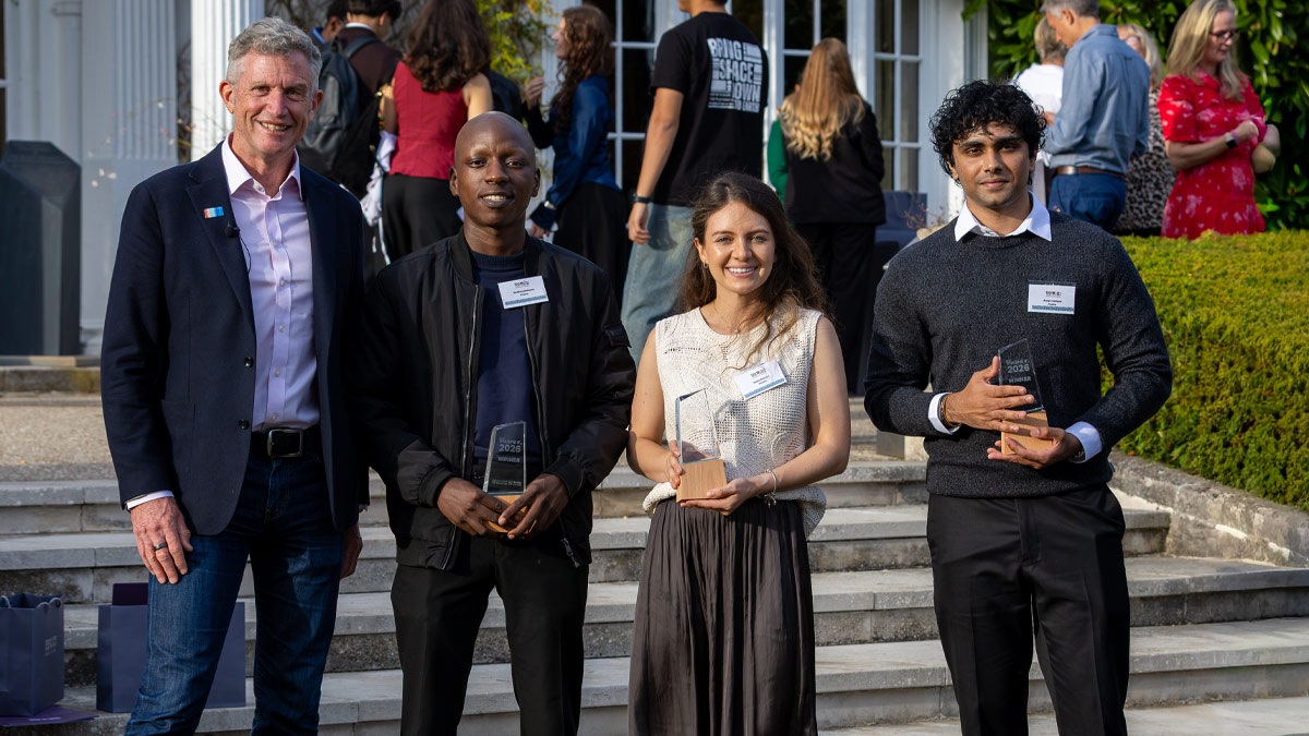 Winners of the just IMAGINE if ...  2026 business development award at the Henley Business School, University of Reading with Chancellor Paul Lindley.