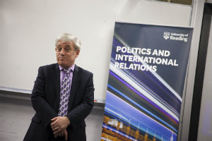 John Bercow speaks to students ahead of his main evening talk that has led to criticism