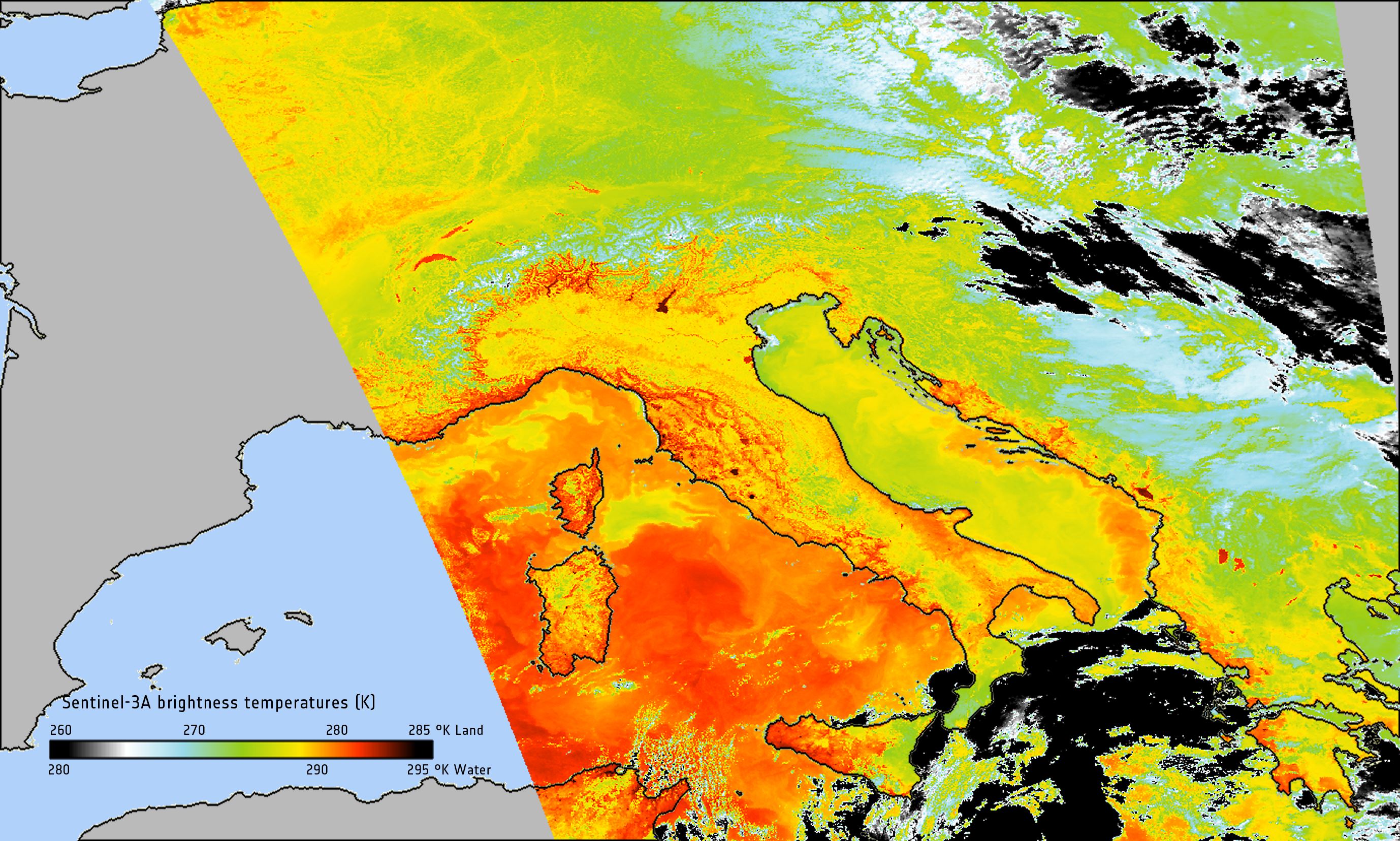 This surface temperature image has just been released by ESA