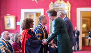 Professor Robert Van de Noort and Professor Joy Singarayer receive the Queen's Anniversary Prize from Prince Charles and Princess Anne