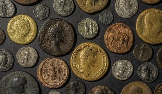 Roman coins found in the River Tees in Piercebridge, near Darlington, studied as part of the Bridge Over Troubled Water archaeological project