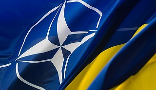 Flags of Ukraine and NATO, created to denote the Ukraine - NATO Commission set up in 1997