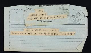 Happy birthday telegram from Samuel Beckett to James Joyce on 2 February 1931. Copyright Beckett Estate