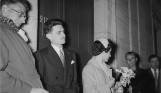 Stephen and Solange Joyce's wedding with Samuel Beckett in foreground. Copyright Sean Sweeney