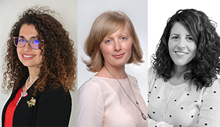Dr Aleksandra Wieczorkiewicz, who has short blonde hair and blue eyes, Dr Simona Di Martino, who has long curly brown hair, brown eyes, and wears glasses, and Dr Margarida Castellano Sanz, who has medium-length curly brown hair.