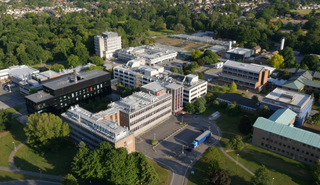 An aerial view of the University of Reading Whiteknights campus.