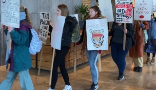 A mock protest staged by students