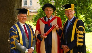 Left to right: Professor Robert Van de Noort, Councillor Tony Page and Chancellor Paul Lindley, in their ceremonial robes