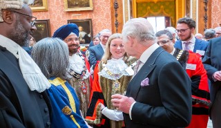 HM The King, with Professor Parveen Yaqoob and the Mayors of Bracknell, Slough and Reading
