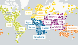 World map showing different languages spoken around the globe