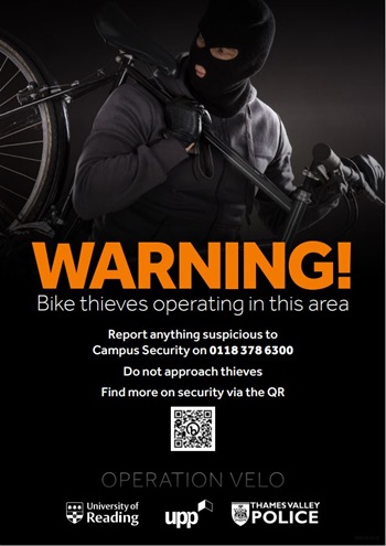 One of the posters on display on campus in October 2022 to raise awareness of increased bike thefts