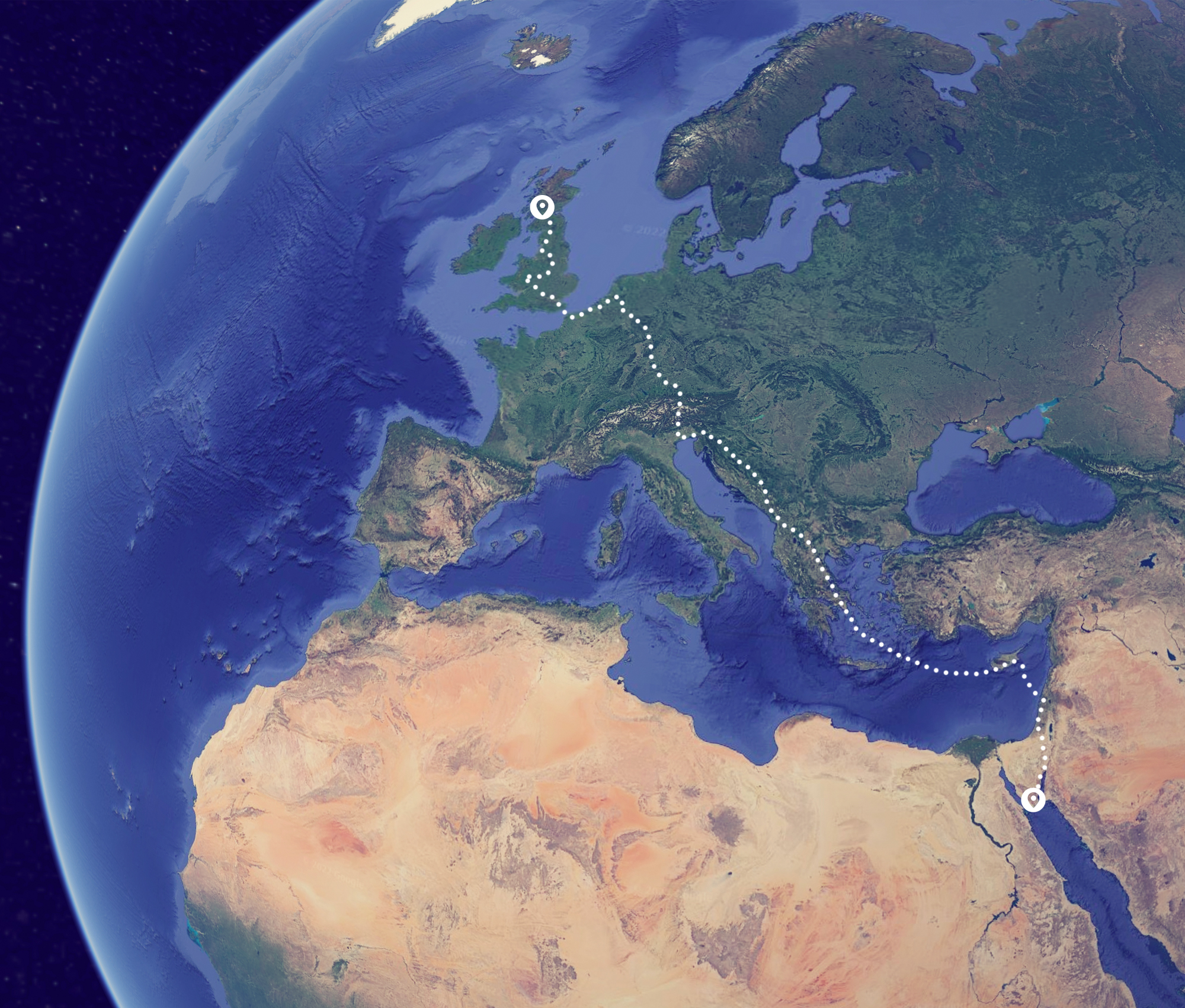 The Running Out of Time relay route from Glasgow to Sharm el-Sheikh in Egypt