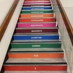 Close up of colourful steps, each with a different number on it