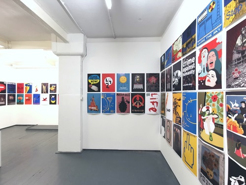 Posters displayed in the Artists for Ukraine exhibition at 157 Oxford Road, Reading