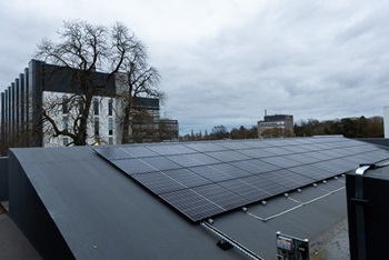 The new 180 solar panels on the roof of the Art building on Whiteknights campus