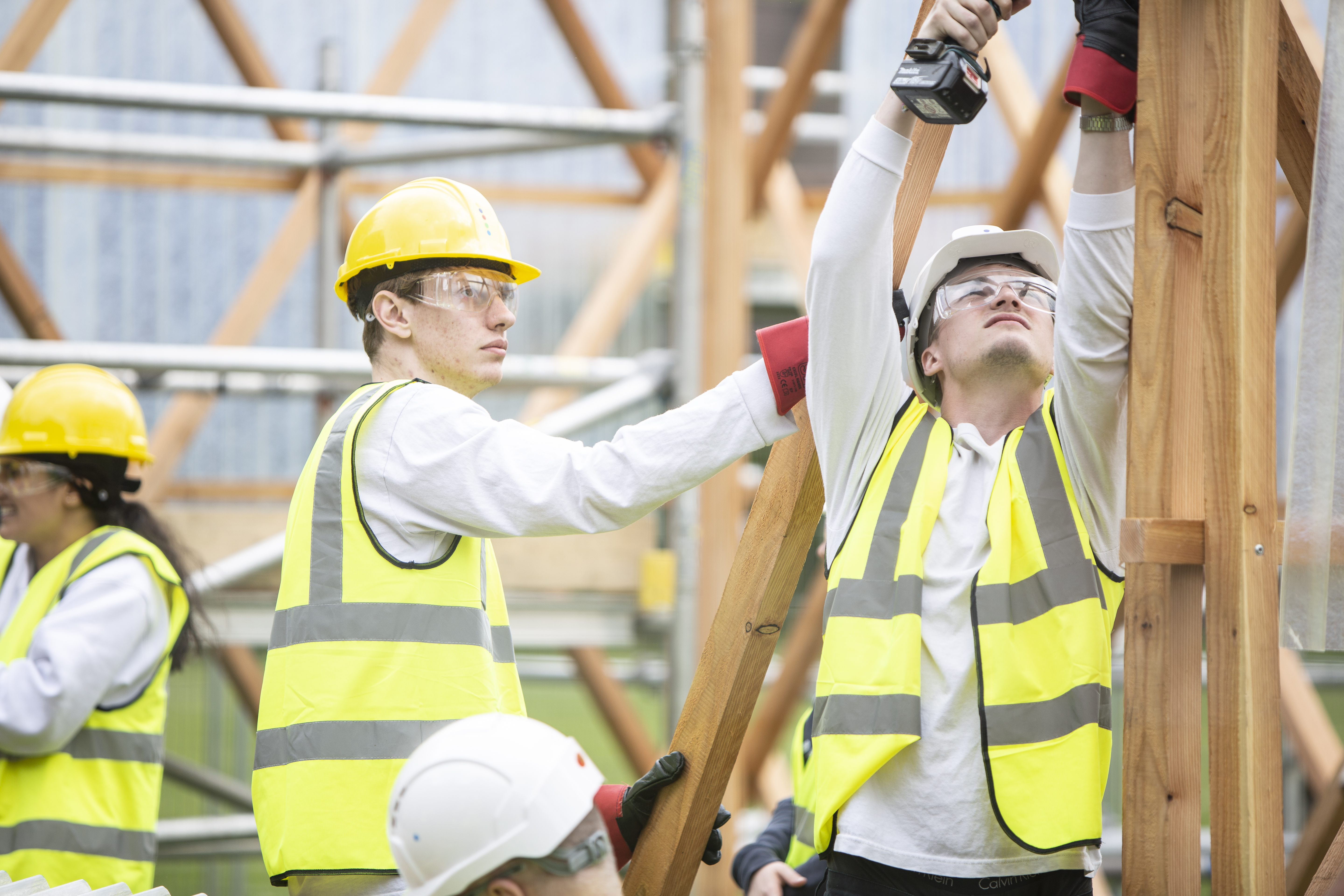 Students undertaking an architectural build project