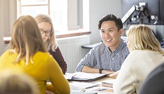 students chatting in a group