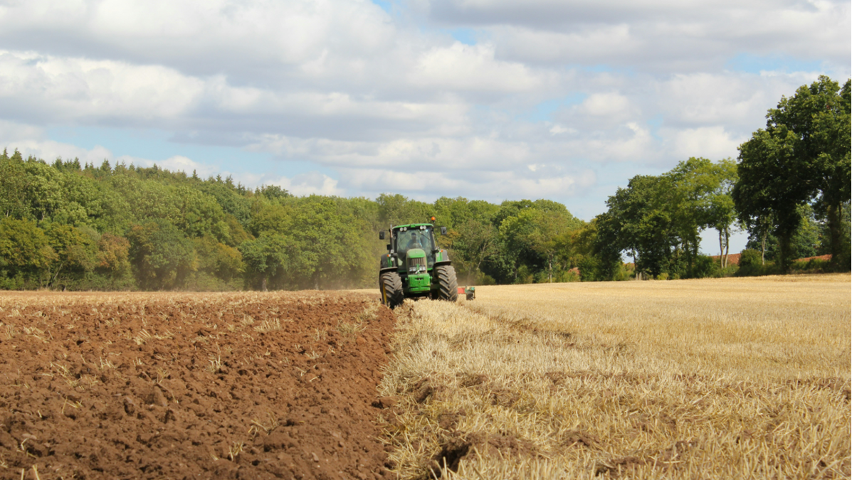 Green tractor in field