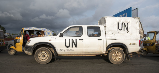 Van with UN logo on the side